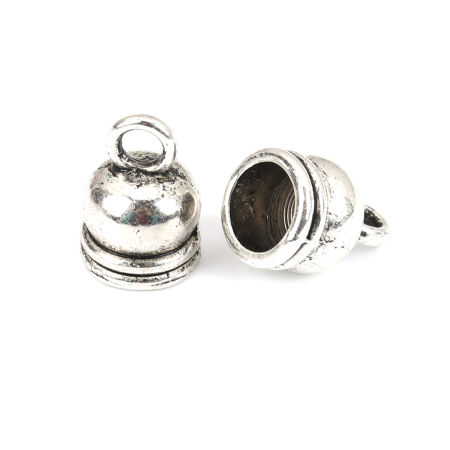 Image de Embouts pour Cordons Cordon pour Collier Bracelet en Alliage de Zinc Marquise Argent Vieilli, Cloches, ( pr Cordons: 6mm ) 11mm x 8mm, 50 Pcs