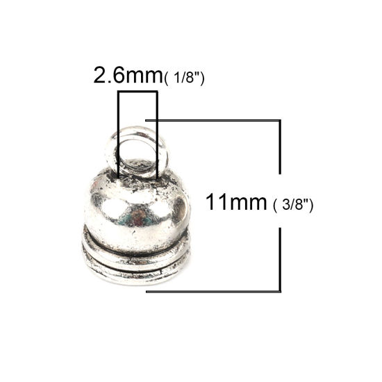 Picture of Zinc Based Alloy Cord End Caps Marquise Antique Silver Color Clock (Fits 6mm Cord) 11mm x 8mm, 50 PCs