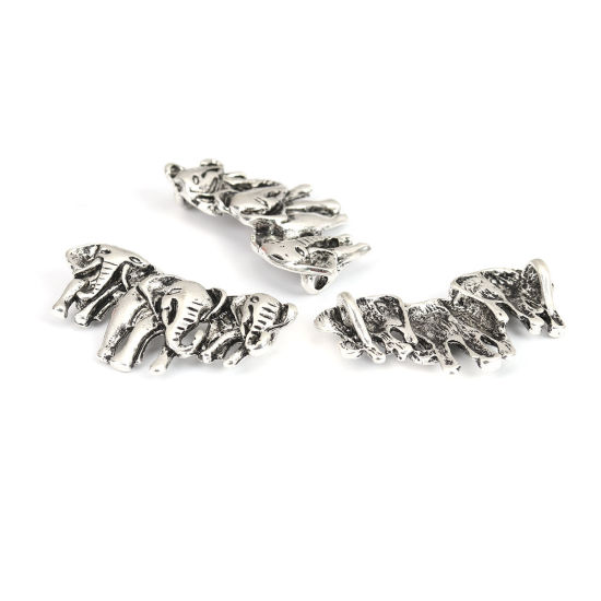 Picture of Zinc Based Alloy Metal Sewing Shank Buttons Drilled Elephant Animal Antique Silver Color 4.3mm x 2.4mm, 5 PCs