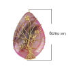 Picture of (Grade A) Agate ( Natural ) Pendants Drop Gold Plated Fuchsia Tree Wrapped 6cm x 3.9cm, 1 Piece