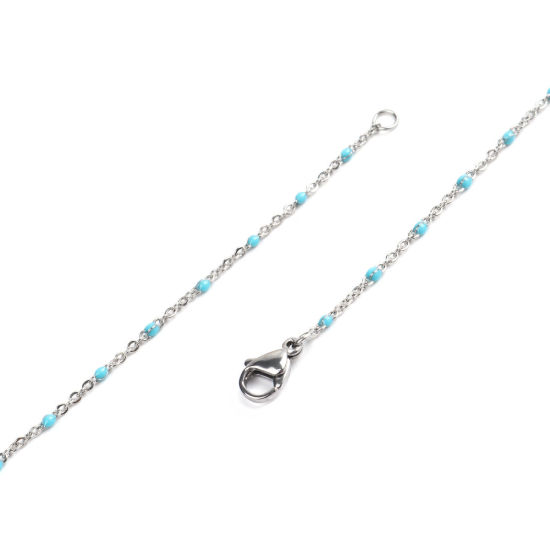 Bild von 304 Edelstahl Gliederkette Kette Halskette Silberfarbe Hellblau Emaille 45cm lang, 1 Strang