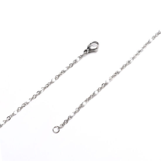 Bild von 304 Edelstahl Gliederkette Kette Halskette Silberfarbe Weiß Emaille 50cm lang, 1 Strang