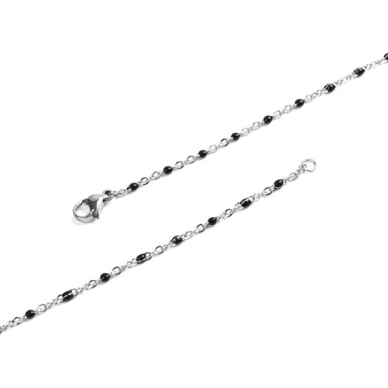 Bild von 304 Edelstahl Gliederkette Kette Halskette Silberfarbe Schwarz Emaille 50cm lang, 1 Strang