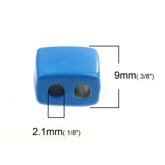 Picture of Zinc Based Alloy Enamel Spacer Beads Two Holes Rectangle Peacock Blue About 9mm x 8mm, Hole: Approx 2.1mm, 10 PCs