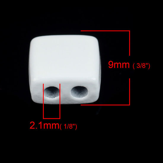 Picture of Zinc Based Alloy Enamel Spacer Beads Two Holes Rectangle White About 9mm x 8mm, Hole: Approx 2.1mm, 10 PCs