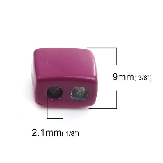Picture of Zinc Based Alloy Enamel Spacer Beads Two Holes Rectangle Fuchsia About 9mm x 8mm, Hole: Approx 2.1mm, 10 PCs