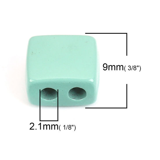 Picture of Zinc Based Alloy Enamel Spacer Beads Two Holes Rectangle Light Green About 9mm x 8mm, Hole: Approx 2.1mm, 10 PCs