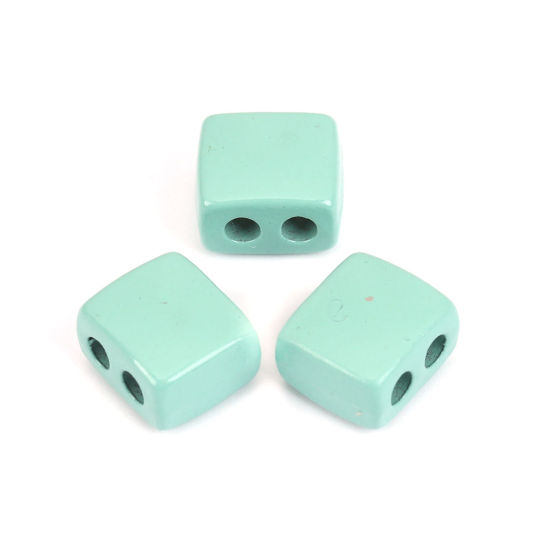 Picture of Zinc Based Alloy Enamel Spacer Beads Two Holes Rectangle Light Green About 9mm x 8mm, Hole: Approx 2.1mm, 10 PCs