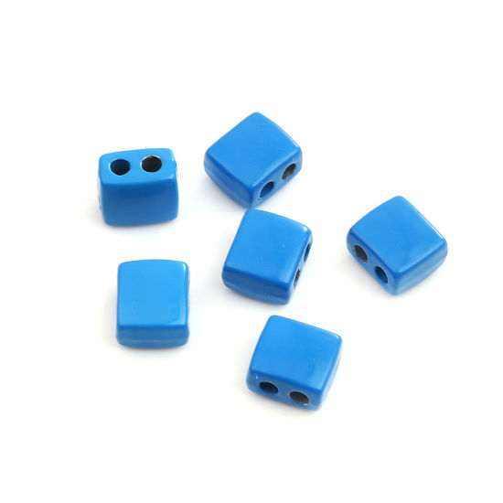 Picture of Zinc Based Alloy Enamel Spacer Beads Two Holes Rectangle Blue About 9mm x 8mm, Hole: Approx 2.1mm, 10 PCs