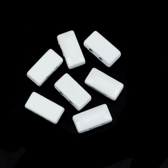 Picture of Zinc Based Alloy Enamel Spacer Beads Two Holes Rectangle White About 12mm x 6mm, Hole: Approx 1.6mm, 10 PCs