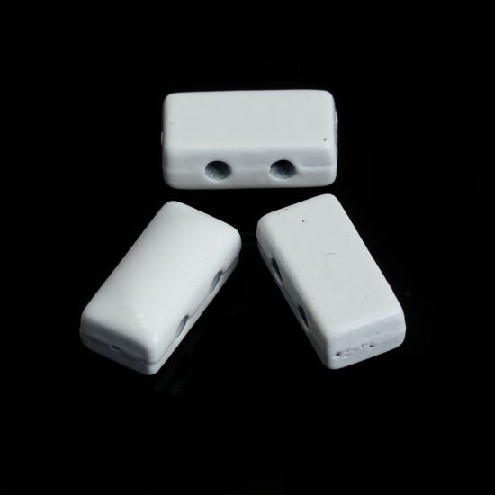 Picture of Zinc Based Alloy Enamel Spacer Beads Two Holes Rectangle White About 12mm x 6mm, Hole: Approx 1.6mm, 10 PCs