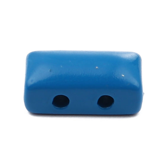 Picture of Zinc Based Alloy Enamel Spacer Beads Two Holes Rectangle Peacock Blue About 12mm x 6mm, Hole: Approx 1.6mm, 10 PCs