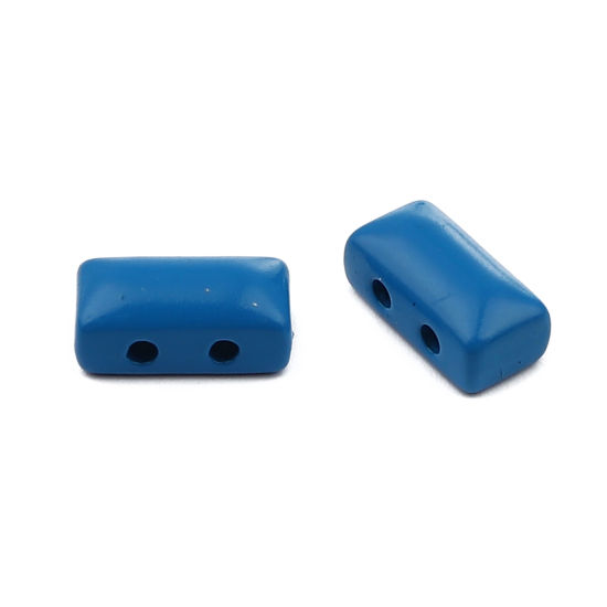 Picture of Zinc Based Alloy Enamel Spacer Beads Two Holes Rectangle Peacock Blue About 12mm x 6mm, Hole: Approx 1.6mm, 10 PCs
