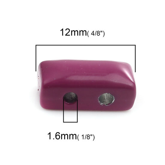 Picture of Zinc Based Alloy Enamel Spacer Beads Two Holes Rectangle Fuchsia About 12mm x 6mm, Hole: Approx 1.6mm, 10 PCs