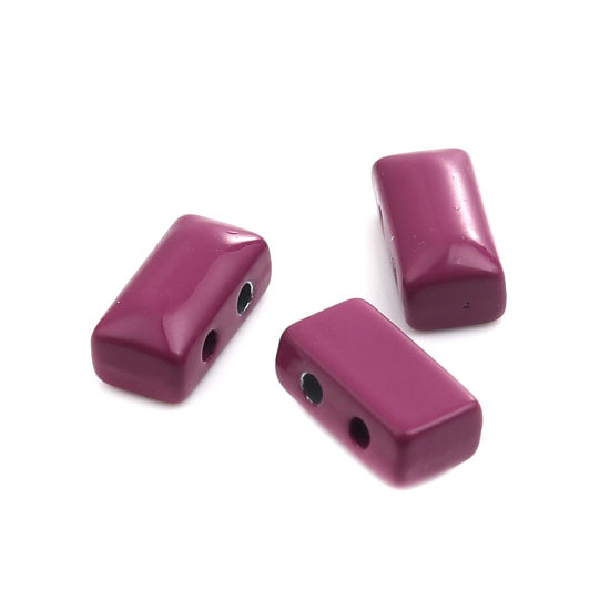 Picture of Zinc Based Alloy Enamel Spacer Beads Two Holes Rectangle Fuchsia About 12mm x 6mm, Hole: Approx 1.6mm, 10 PCs
