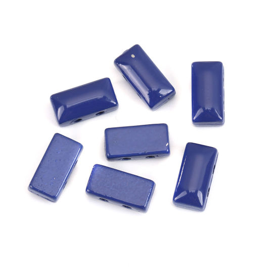 Picture of Zinc Based Alloy Enamel Spacer Beads Two Holes Rectangle Royal Blue About 12mm x 6mm, Hole: Approx 1.6mm, 10 PCs