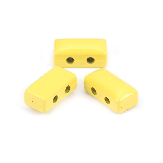 Picture of Zinc Based Alloy Enamel Spacer Beads Two Holes Rectangle Yellow About 12mm x 6mm, Hole: Approx 1.6mm, 10 PCs