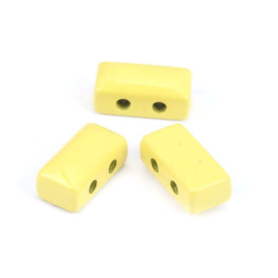 Picture of Zinc Based Alloy Enamel Spacer Beads Two Holes Rectangle Pale Yellow About 12mm x 6mm, Hole: Approx 1.6mm, 10 PCs