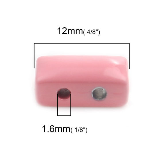 Picture of Zinc Based Alloy Enamel Spacer Beads Two Holes Rectangle Orange Pink About 12mm x 6mm, Hole: Approx 1.6mm, 10 PCs