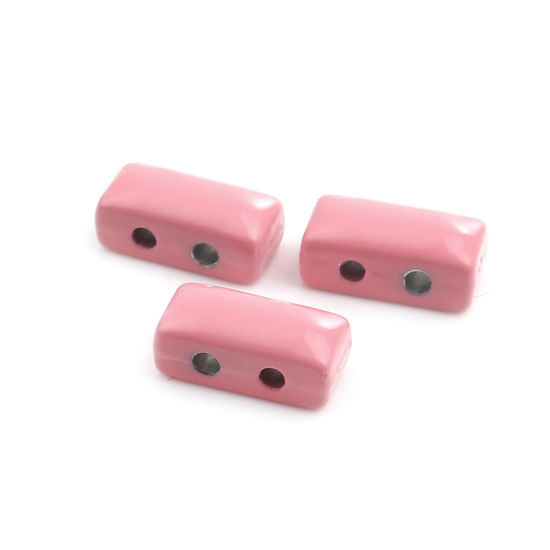 Picture of Zinc Based Alloy Enamel Spacer Beads Two Holes Rectangle Orange Pink About 12mm x 6mm, Hole: Approx 1.6mm, 10 PCs