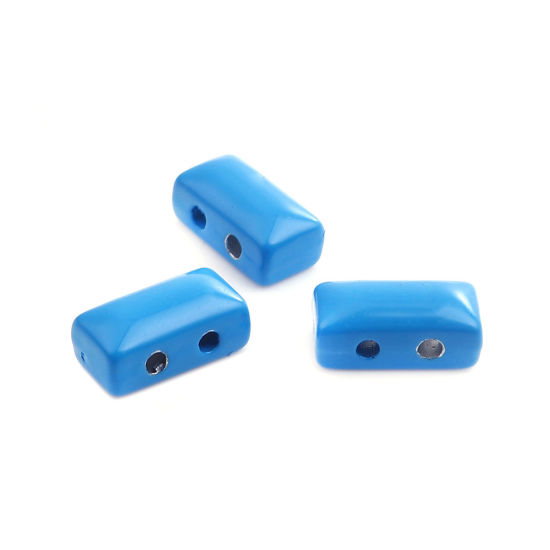 Picture of Zinc Based Alloy Enamel Spacer Beads Two Holes Rectangle Blue About 12mm x 6mm, Hole: Approx 1.6mm, 10 PCs