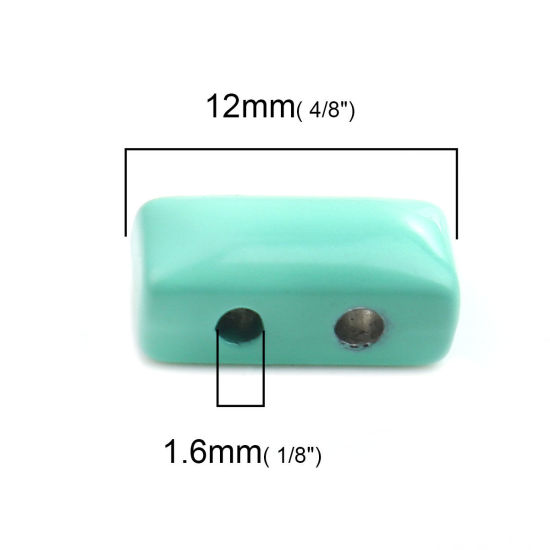 Picture of Zinc Based Alloy Enamel Spacer Beads Two Holes Rectangle Green About 12mm x 6mm, Hole: Approx 1.6mm, 10 PCs