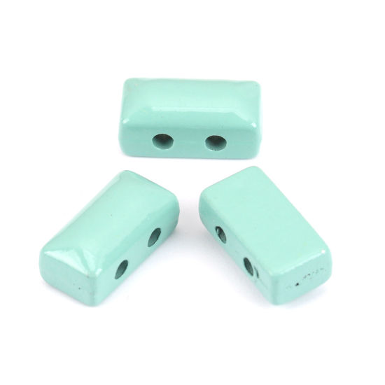 Picture of Zinc Based Alloy Enamel Spacer Beads Two Holes Rectangle Light Green About 12mm x 6mm, Hole: Approx 1.6mm, 10 PCs
