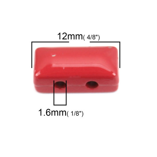 Picture of Zinc Based Alloy Enamel Spacer Beads Two Holes Rectangle Red About 12mm x 6mm, Hole: Approx 1.6mm, 10 PCs