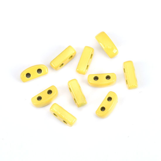 Picture of Zinc Based Alloy Enamel Spacer Beads Two Holes Rectangle Yellow About 8mm x 3mm, Hole: Approx 1.1mm, 10 PCs