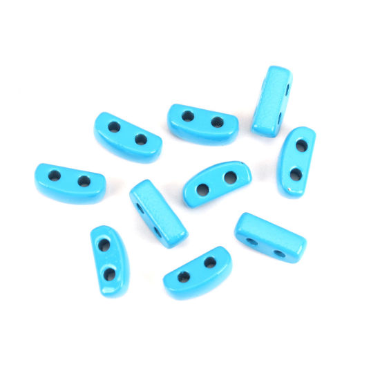 Picture of Zinc Based Alloy Enamel Spacer Beads Two Holes Rectangle Blue About 8mm x 3mm, Hole: Approx 1.1mm, 10 PCs