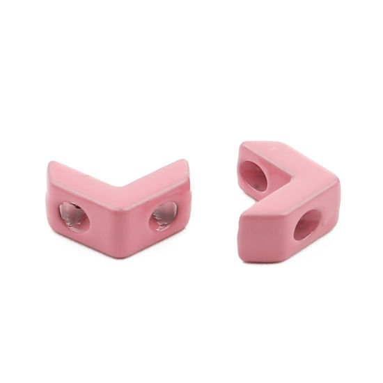 Picture of Zinc Based Alloy Enamel Spacer Beads Two Holes V-shaped Orange Pink About 8mm x 6mm, Hole: Approx 1.6mm, 10 PCs