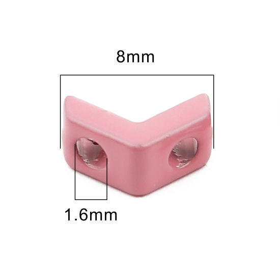 Picture of Zinc Based Alloy Enamel Spacer Beads Two Holes V-shaped Orange Pink About 8mm x 6mm, Hole: Approx 1.6mm, 10 PCs
