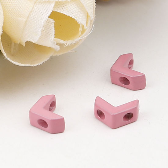 Picture of Zinc Based Alloy Enamel Spacer Beads Two Holes V-shaped Orange Pink About 8mm x 6mm, Hole: Approx 1.6mm, 10 PCs