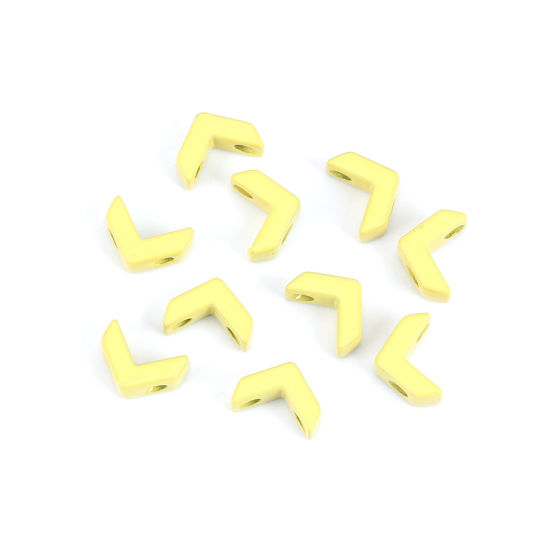 Picture of Zinc Based Alloy Enamel Spacer Beads Two Holes V-shaped Pale Yellow About 8mm x 6mm, Hole: Approx 1.6mm, 10 PCs