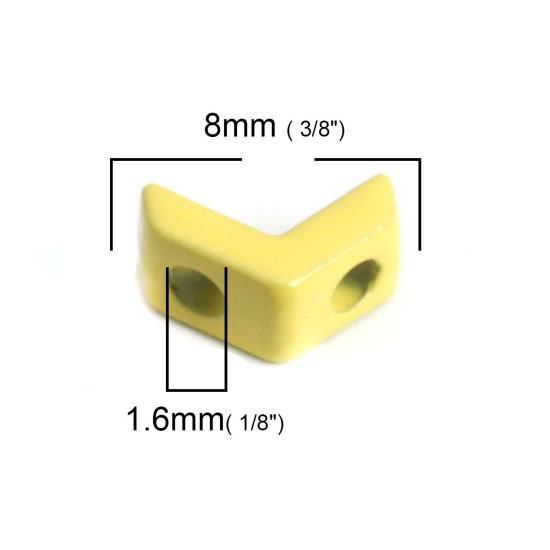 Picture of Zinc Based Alloy Enamel Spacer Beads Two Holes V-shaped Pale Yellow About 8mm x 6mm, Hole: Approx 1.6mm, 10 PCs