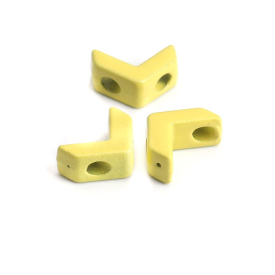 Picture of Zinc Based Alloy Enamel Spacer Beads Two Holes V-shaped Pale Yellow About 8mm x 6mm, Hole: Approx 1.6mm, 10 PCs