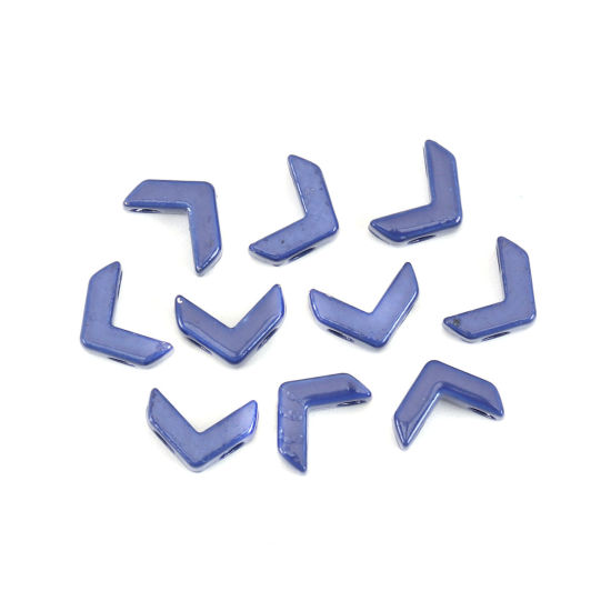 Picture of Zinc Based Alloy Enamel Spacer Beads Two Holes V-shaped Royal Blue About 8mm x 6mm, Hole: Approx 1.6mm, 10 PCs