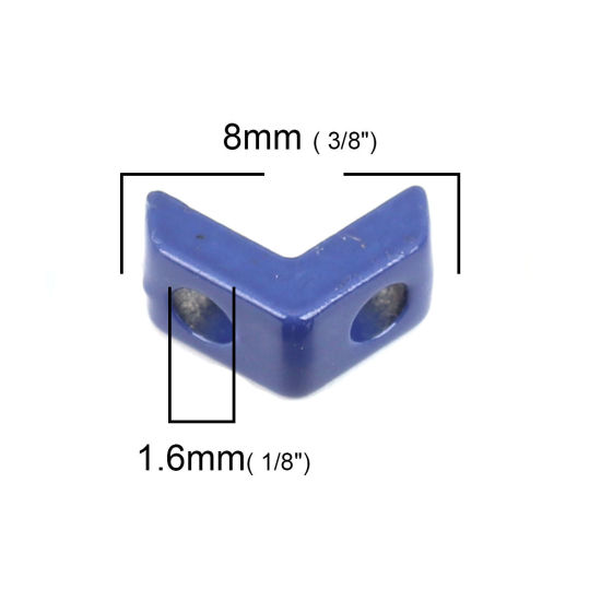 Picture of Zinc Based Alloy Enamel Spacer Beads Two Holes V-shaped Royal Blue About 8mm x 6mm, Hole: Approx 1.6mm, 10 PCs