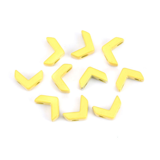 Picture of Zinc Based Alloy Enamel Spacer Beads Two Holes V-shaped Yellow About 8mm x 6mm, Hole: Approx 1.6mm, 10 PCs
