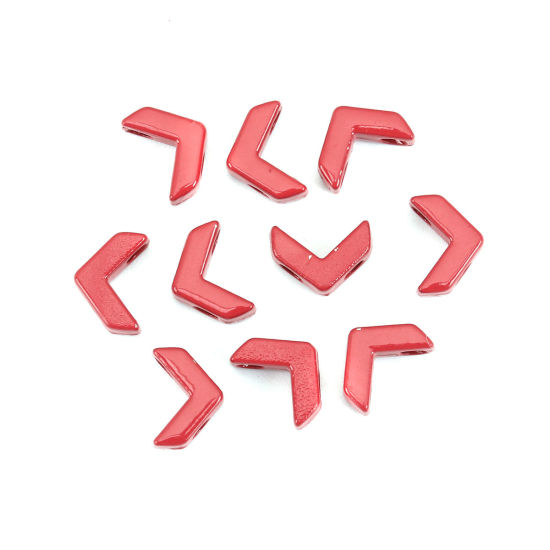 Image de Perles en Alliage de Zinc Émaillés Deux Trous Forme de V Rouge 8mm x 6mm, Trou: env. 1.6mm, 10 Pcs