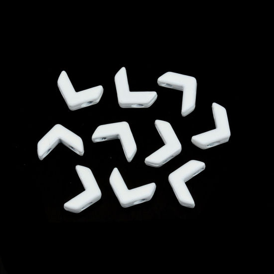 Picture of Zinc Based Alloy Enamel Spacer Beads Two Holes V-shaped White About 8mm x 6mm, Hole: Approx 1.6mm, 10 PCs