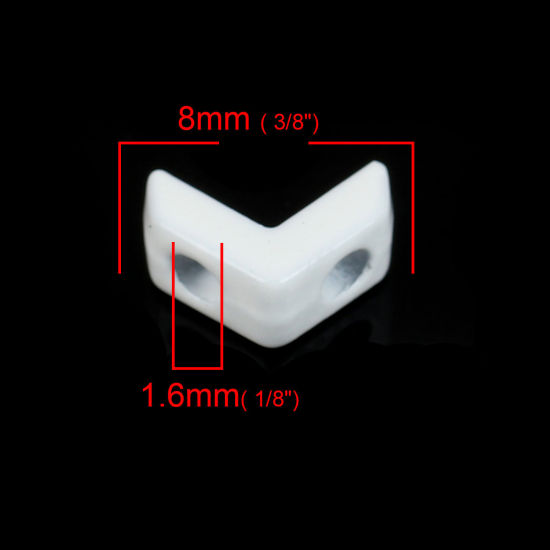 Picture of Zinc Based Alloy Enamel Spacer Beads Two Holes V-shaped White About 8mm x 6mm, Hole: Approx 1.6mm, 10 PCs