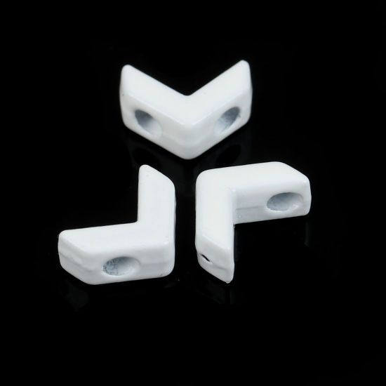 Picture of Zinc Based Alloy Enamel Spacer Beads Two Holes V-shaped White About 8mm x 6mm, Hole: Approx 1.6mm, 10 PCs