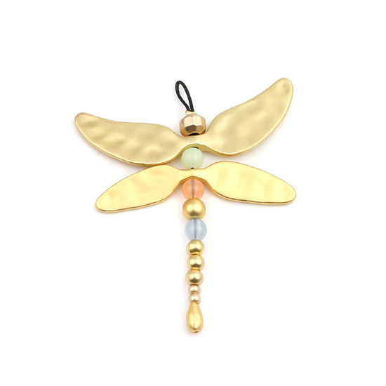 Bild von Zinklegierung Anhänger Libellen Tier Matt Gold Bunt 9cm x 8cm, 1 Stück