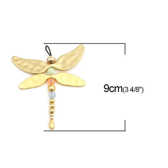 Bild von Zinklegierung Anhänger Libellen Tier Matt Gold Bunt 9cm x 8cm, 1 Stück