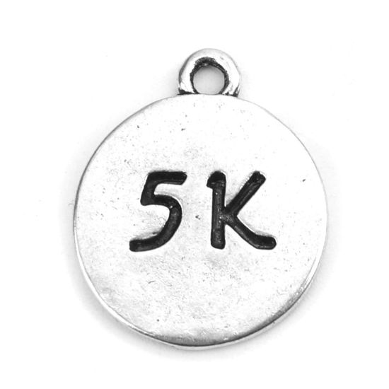 Изображение Цинковый Сплав Подвески Круглые Античное Серебро Сообщение " 5K " 23мм x 20мм, 10 ШТ