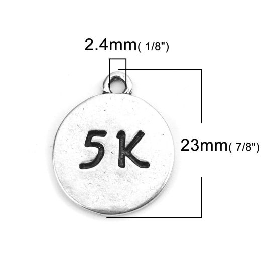 Изображение Цинковый Сплав Подвески Круглые Античное Серебро Сообщение " 5K " 23мм x 20мм, 10 ШТ