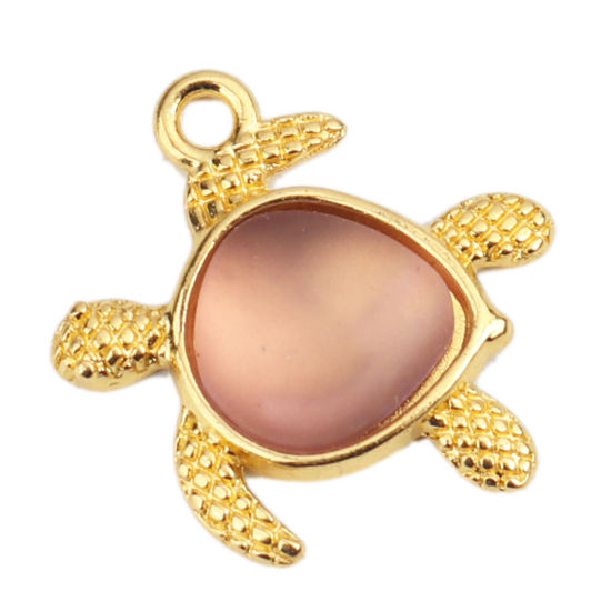 Picture of Zinc Based Alloy Ocean Jewelry Charms Tortoise Animal Gold Plated Light Pink 20mm x 19mm, 5 PCs