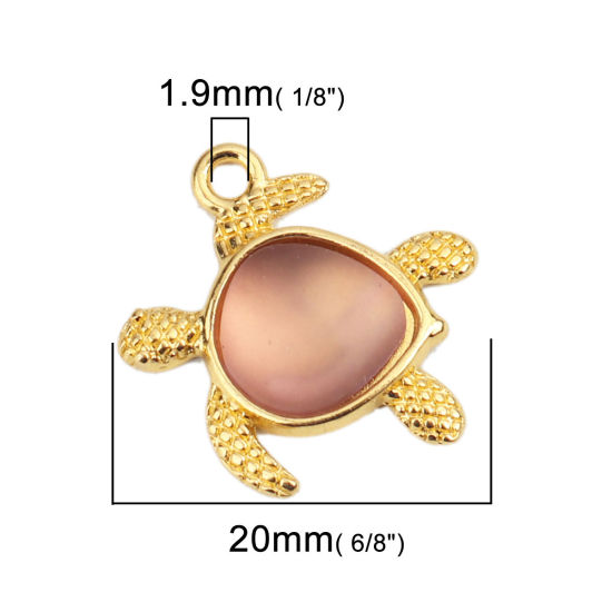 Picture of Zinc Based Alloy Ocean Jewelry Charms Tortoise Animal Gold Plated Light Pink 20mm x 19mm, 5 PCs