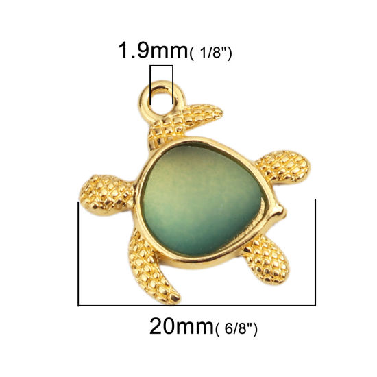 Picture of Zinc Based Alloy Ocean Jewelry Charms Tortoise Animal Gold Plated Light Green 20mm x 19mm, 5 PCs